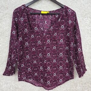 Roller Rabbit Top Womens Small Purple Floral Long Sleeve Peasant Bloomcore